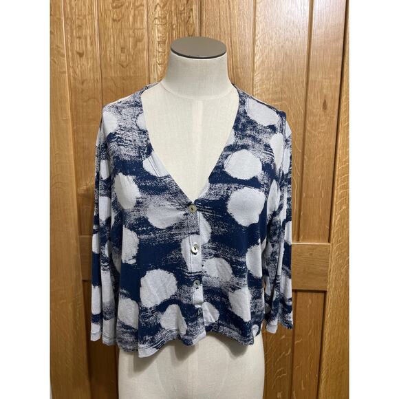 Alembika Womens Lagenlook Navy Cloud Crop Button Up Cardigan Sz 2 (US 8-10) - Picture 1 of 14